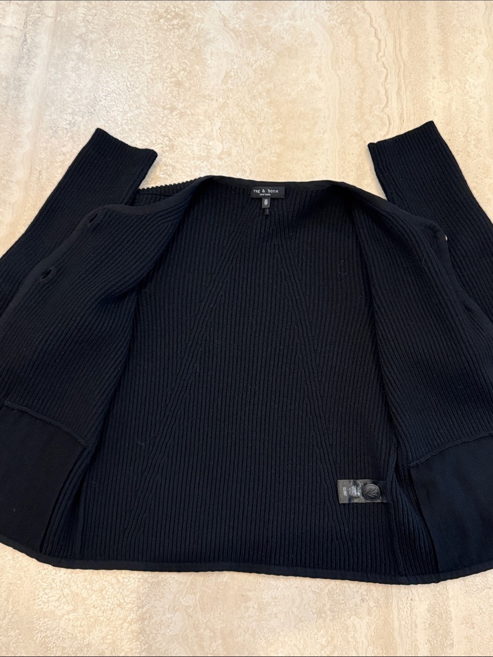 rag & bone Nancy Black Ribbed Button-Front Cardigan - Picture 13 of 15